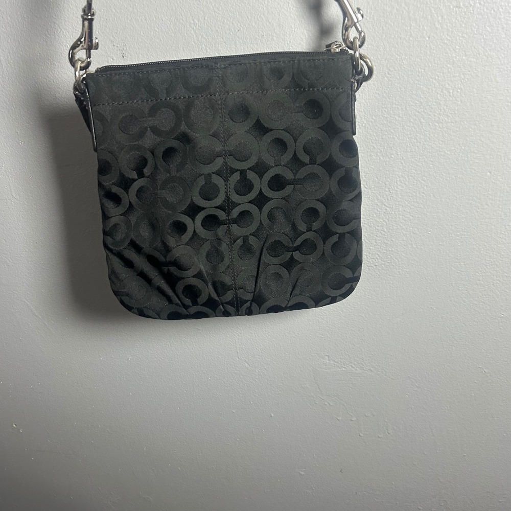 Coach Signature C Monogram Canvas Leather Crossbody Bag Black Silver Hardware - Picture 4 of 8